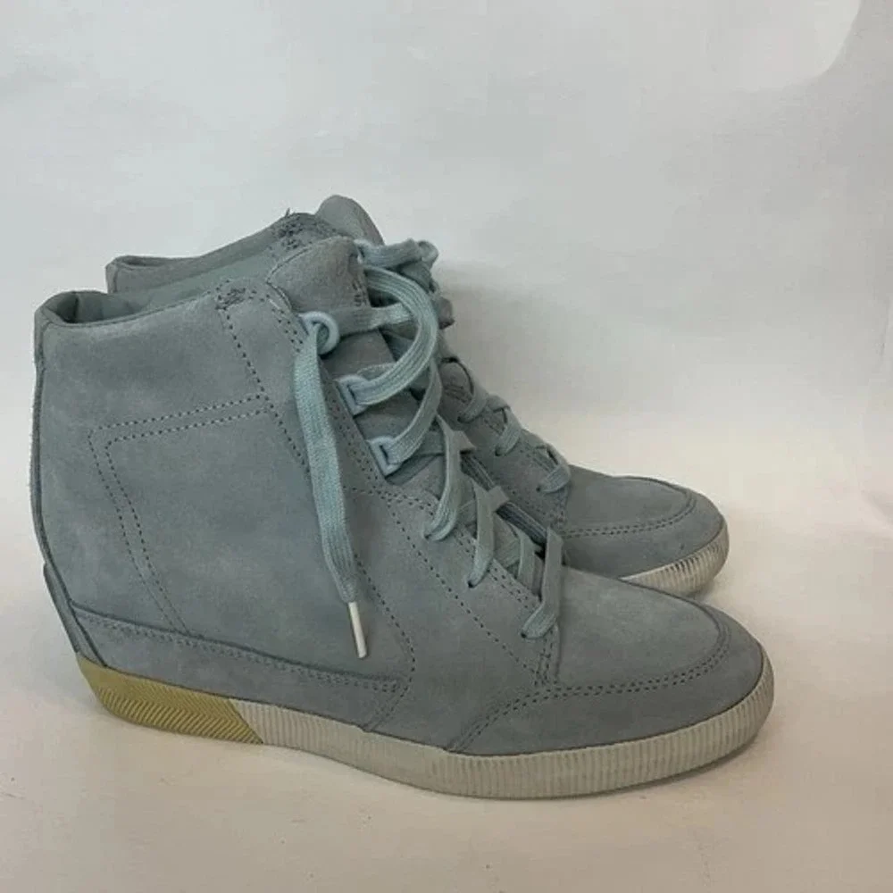 Sorel‎ Out N About Blue Lace Up Ankle Wedge Booties Women 10 China Suede/Leather